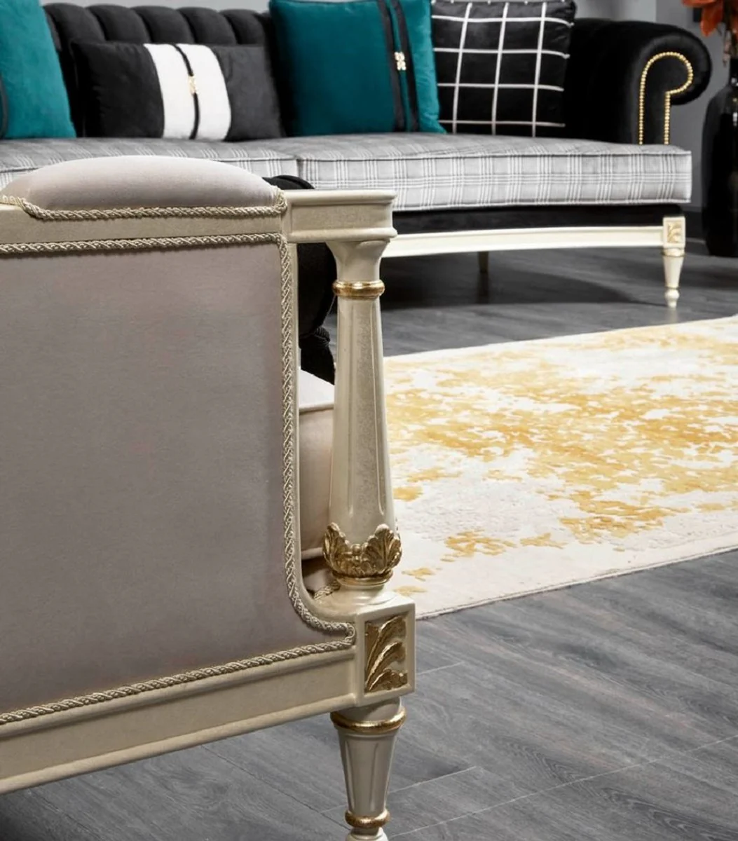 Luxus Barock Sofa Schwarz / Grau / Weiß / Gold 290 cm - Barock Wohnzimmer Möbel
