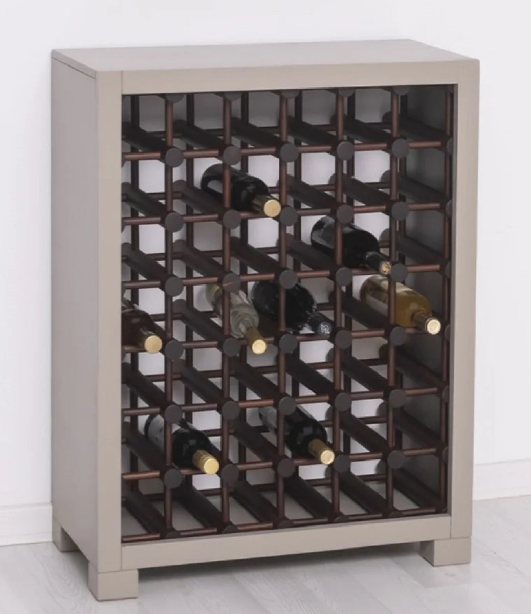 Landhausstil Massivholz Weinschrank Grau / Dunkelbraun / Schwarz 68 x 35 x H. 68 cm - Massivholz Weinregal im Landhausstil - Massivholz Bar Möbel - Landhausstil Bar Möbel