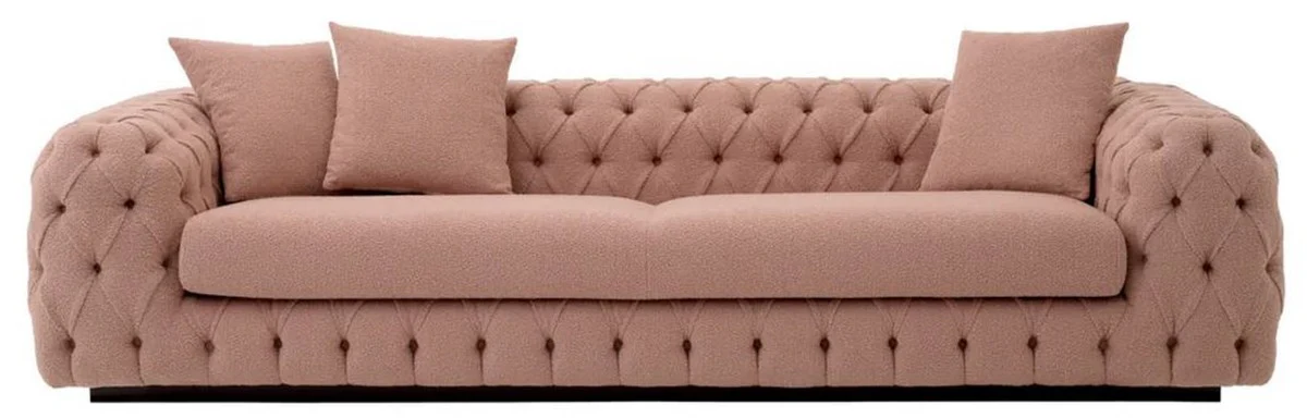 Luxus Chesterfield Sofa Vintage Rosa / Schwarz 255 x 105 x H. 60 cm - Wohnzimmer Sofa - Hotel Sofa - Wohnzimmer Möbel - Chesterfield Möbel - Luxus Möbel - Luxus Einrichtung