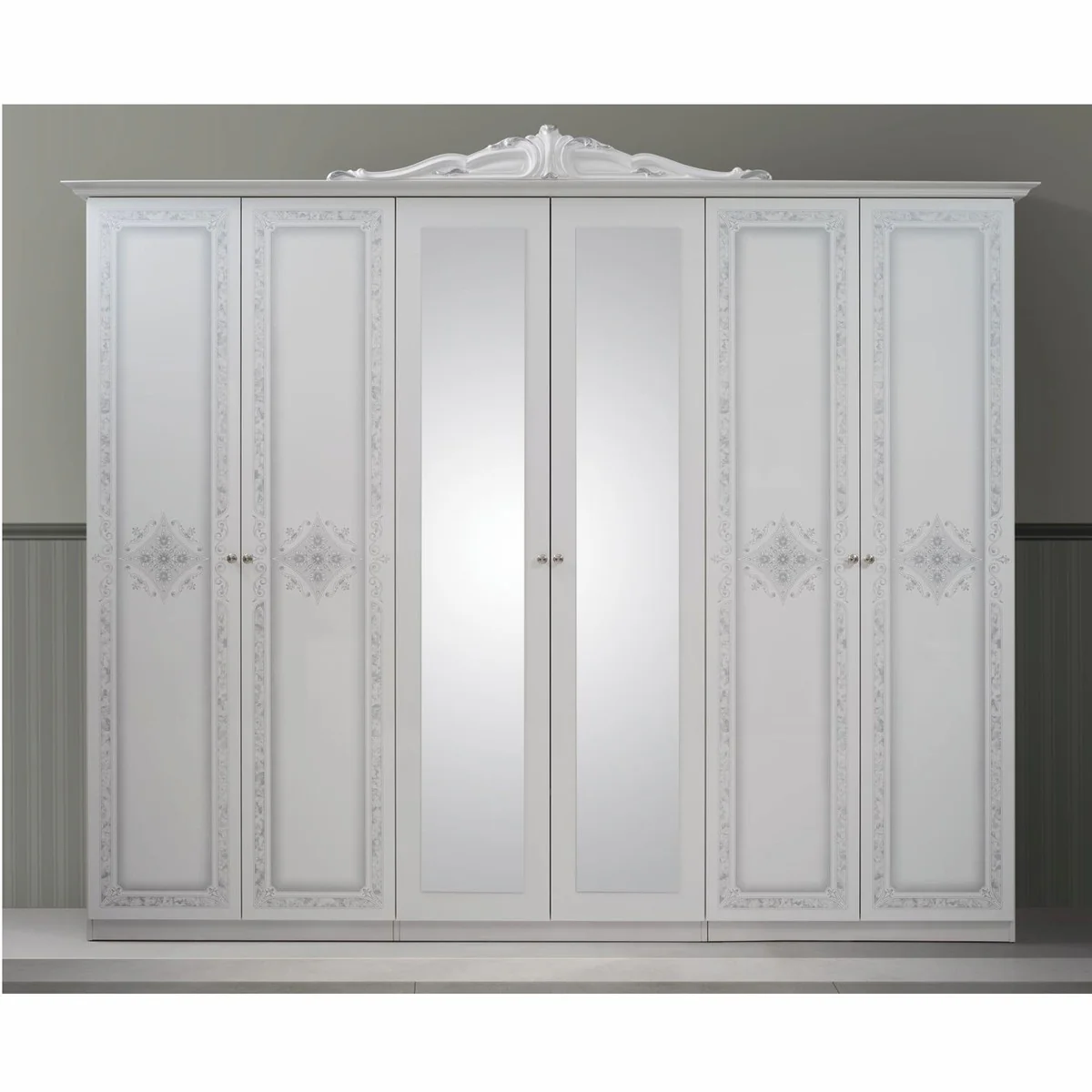 Luxus Barock Schlafzimmer Schrank Weiß / Grau 261,4 cm - Barock Schlafzimmer Möbel