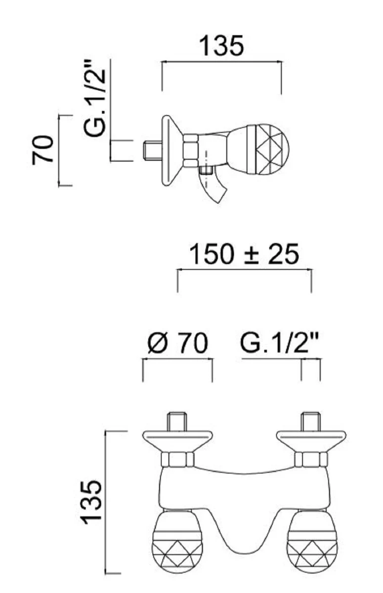 Luxus Aufputz- Brausebatterie mit Swarovski Kristallglas Silber 20 x 13,5 x H. 7 cm - Badewannen Armatur - Erstklassische Qualität - Made in Italy