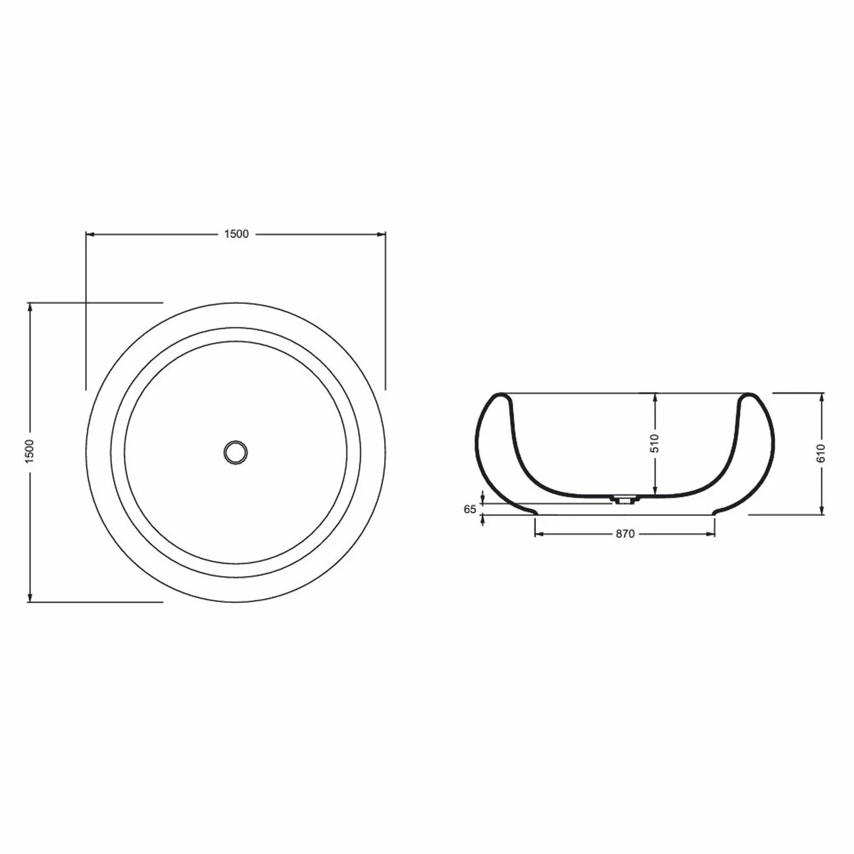 Freistehende Luxus Acryl Badewanne Blau / Weiß Ø 150 cm - Made in Italy