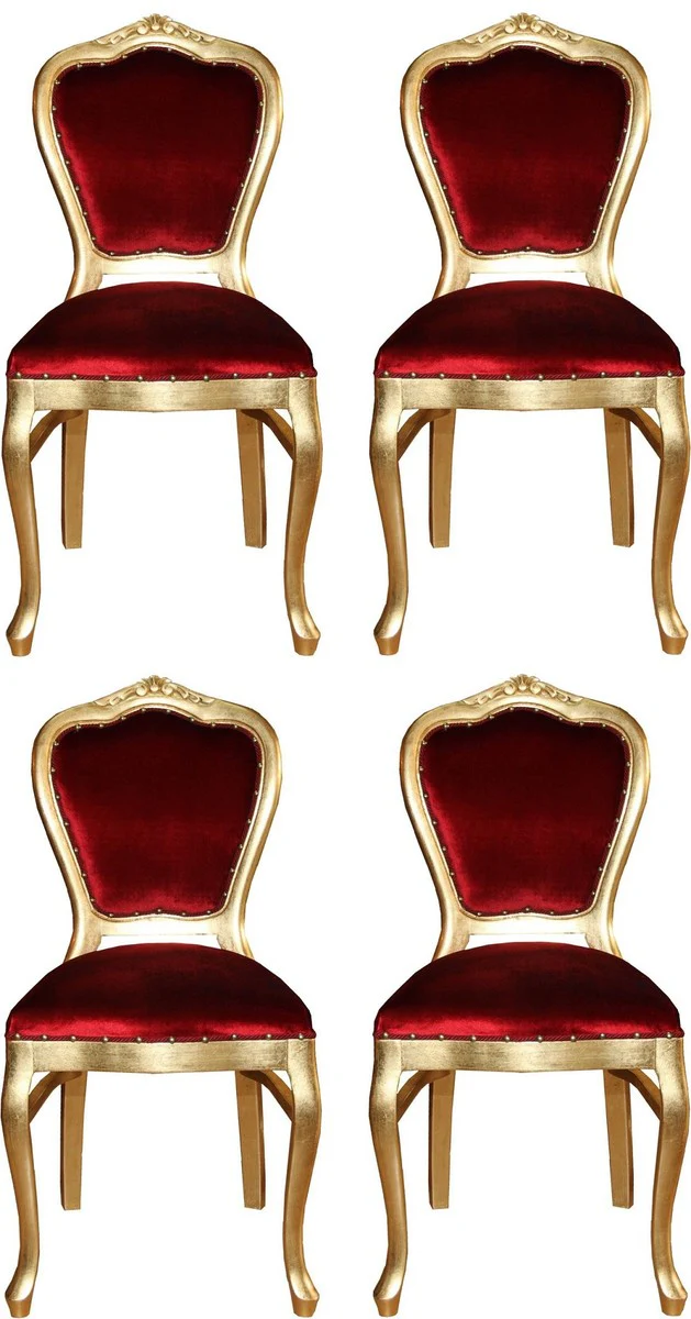 Luxus Barock Esszimmer Set Bordeauxrot / Gold 45 x 46 x H. 99 cm - 4 handgefertigte Esszimmerstühle - Barock Esszimmermöbel