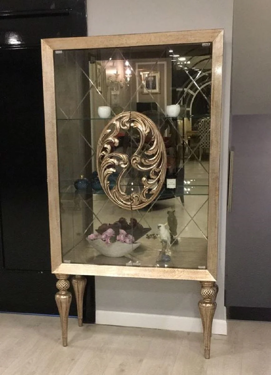 Luxus Barock Vitrine Antik Gold - Handgefertigter Massivholz Vitrinenschrank im Barockstil - Edle Barock Möbel