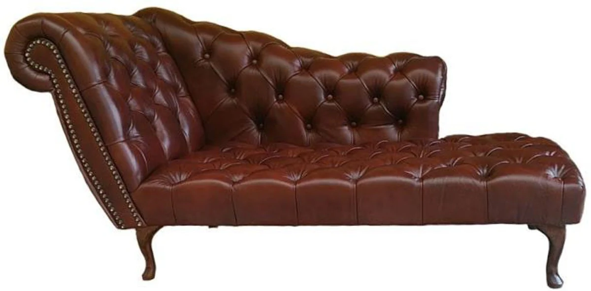 Chesterfield Chaiselongue / Recamiere Echt Leder Dunkelbraun - Linke Seite