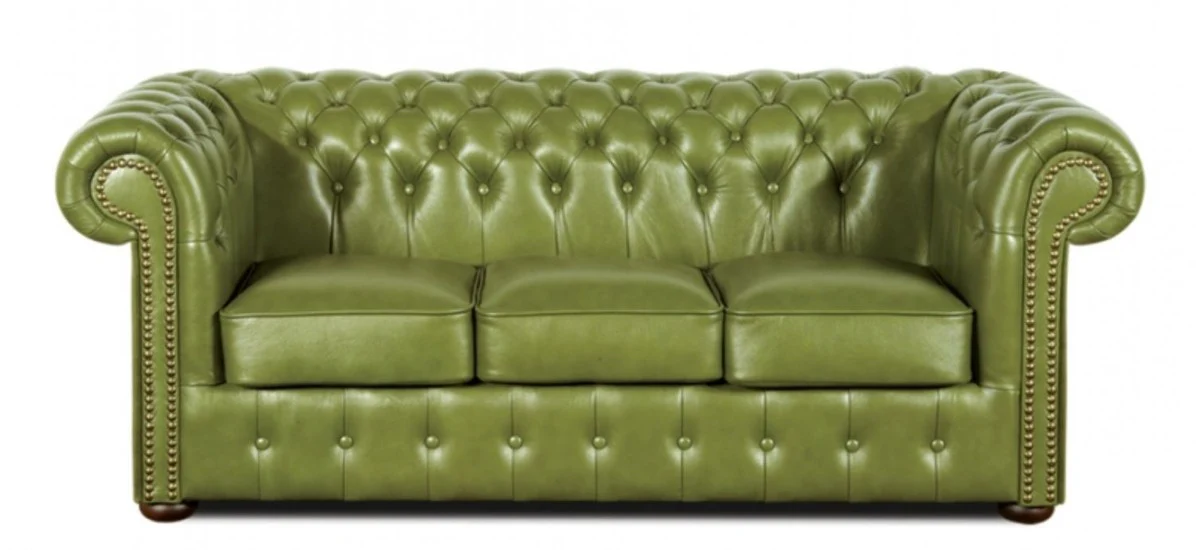 Echtleder 3er Sofa Grün 200 x 90 x H. 78 cm - Luxus Chesterfield Möbel