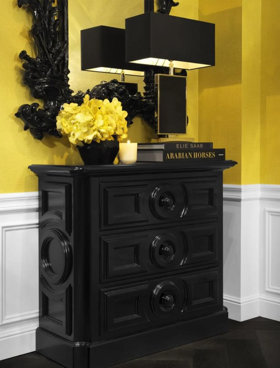 Luxus Barockstil Wohnzimmer Wandspiegel Schwarz 124 x H. 190 cm - Limited Edition