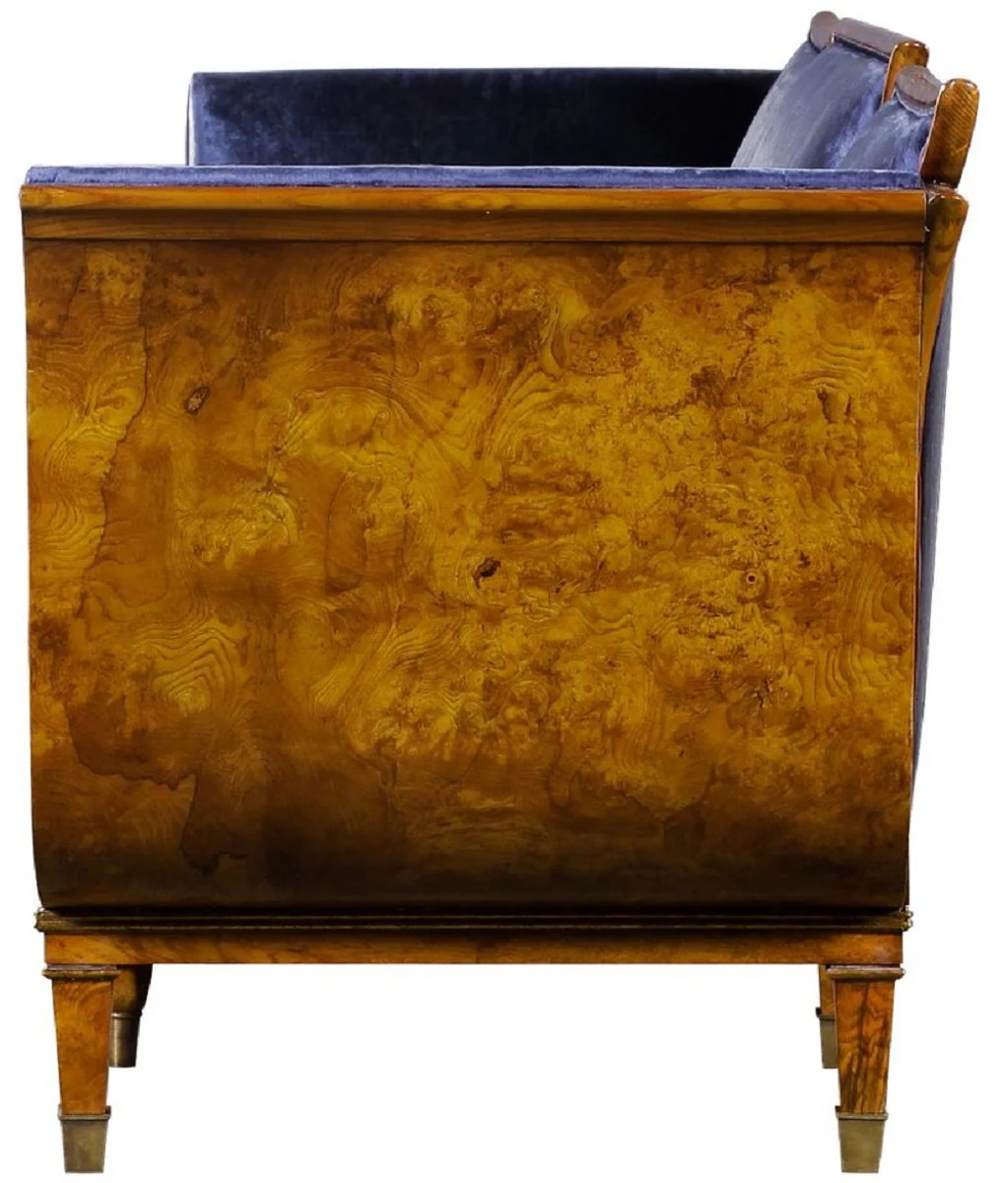 Luxus Jugendstil 4er Samt Sofa Blau / Hellbraun - Edles Handgefertigtes Wohnzimmer Sofa - Barock & Jugendstil Wohnzimmer Möbel