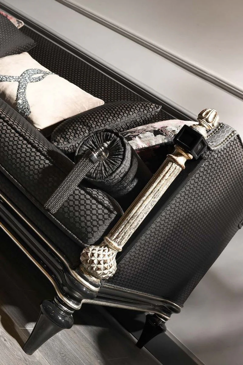 Luxus Barock Sofa Schwarz / Grau / Silber / Antik Gold 250 x 95 x H. 80 cm - Prunkvolles Wohnzimmer Sofa im Barockstil