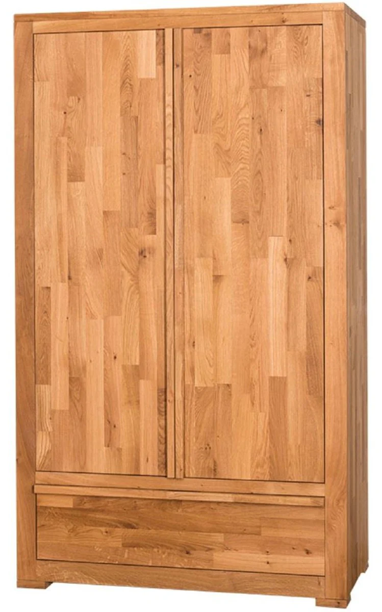 Landhausstil Kleiderschrank Naturfarben 110 x 55 x H. 190 cm - Eichenholz Schlafzimmerschrank mit 2 Türen und Schublade