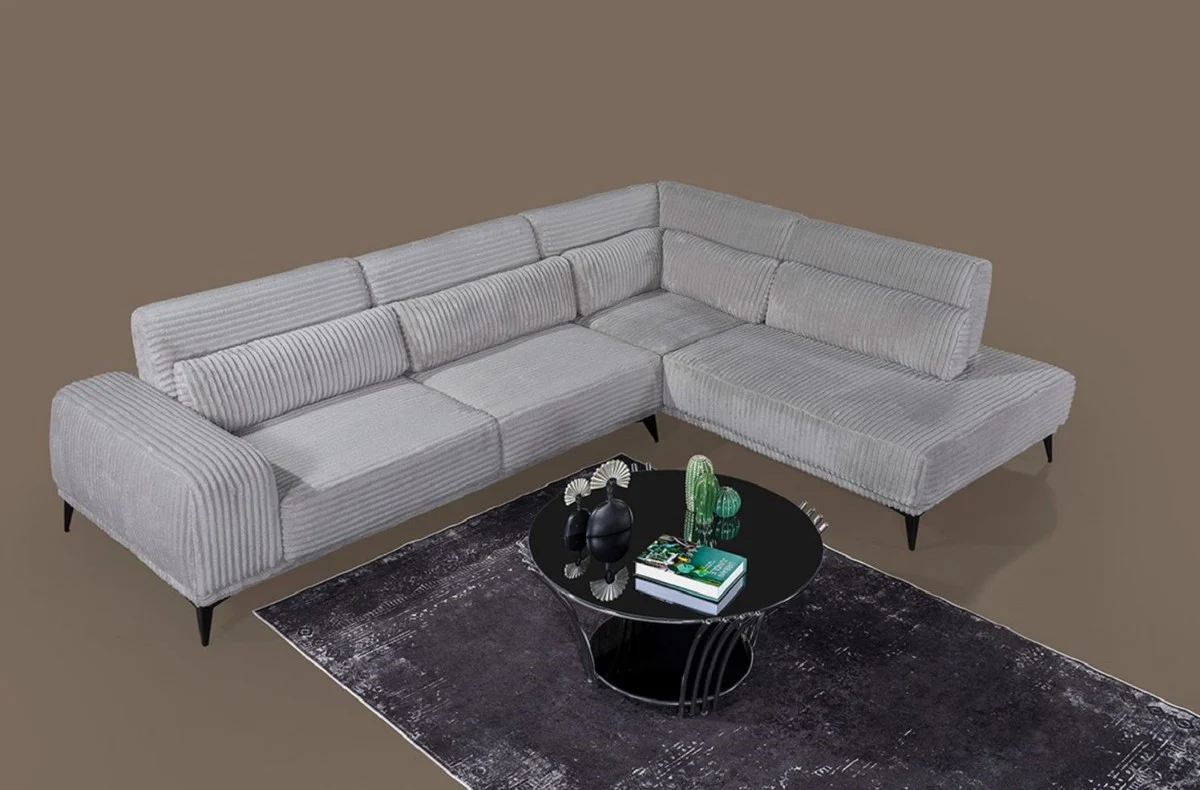 Luxus Ecksofa mit verstellbaren Rückenlehnen Grau / Schwarz 330 x 240 cm