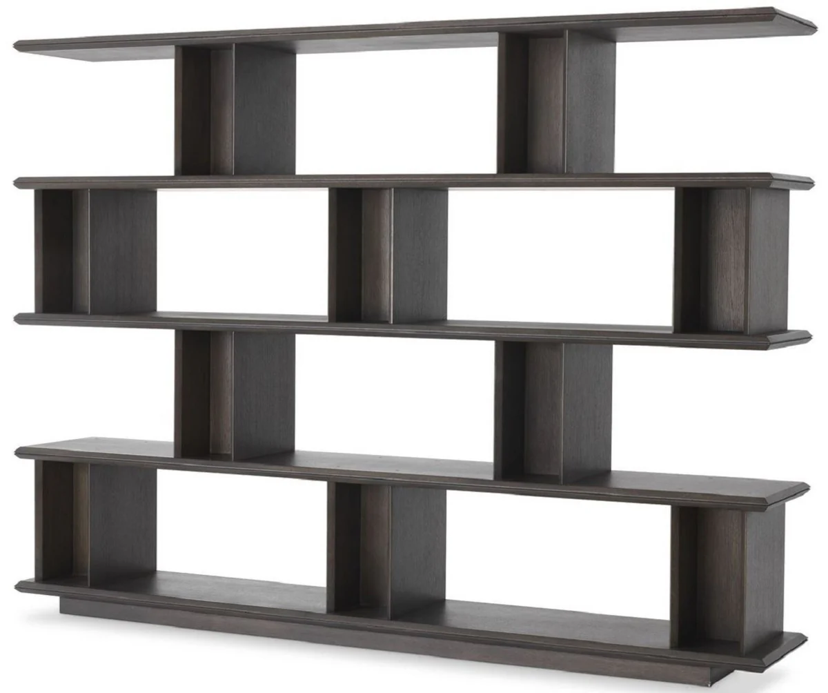 Luxus Massivholz Regalschrank Mokkafarben 230 x 40 x H. 170 cm - Eichenfurnier Schrank - Bücherschrank - Luxus Wohnzimmer Möbel