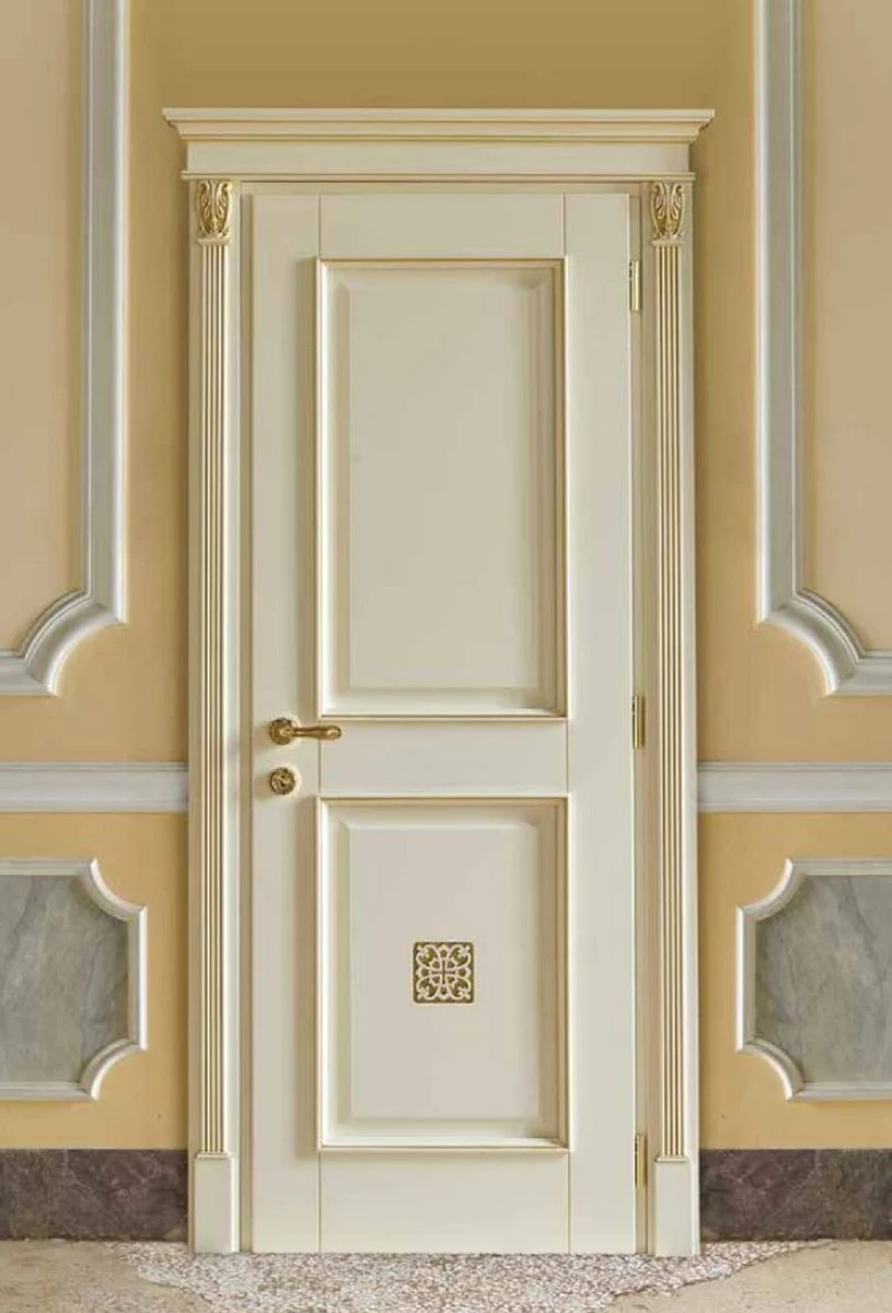 Luxus Barock Wohnungstür Creme / Gold - Prunkvolle Massivholz Tür mit Rahmen - Luxus Möbel im Barockstil - Hotel Möbel - Barock Möbel - Made in Italy - Luxus Qualität