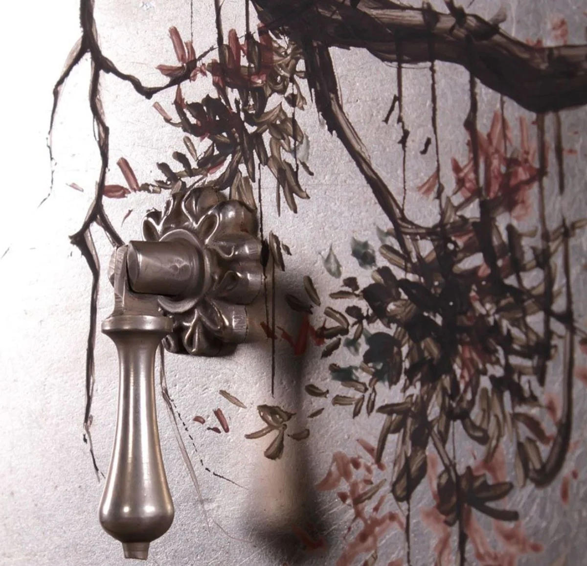 Luxus Art Deco Kommode Dunkelbraun / Mehrfarbig 120 x 49 x H. 94 cm - Edle Mahagoni Kommode mit 3 Schubladen und elegantem japanischen Design - Luxus Möbel