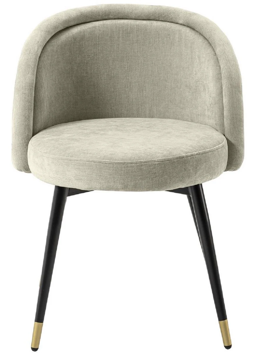 Luxus Esszimmerstuhl Set Sandfarben / Schwarz / Messing 57,5 x 58 x H. 77 cm - Edle Esszimmerstühle - Luxus Esszimmer Möbel