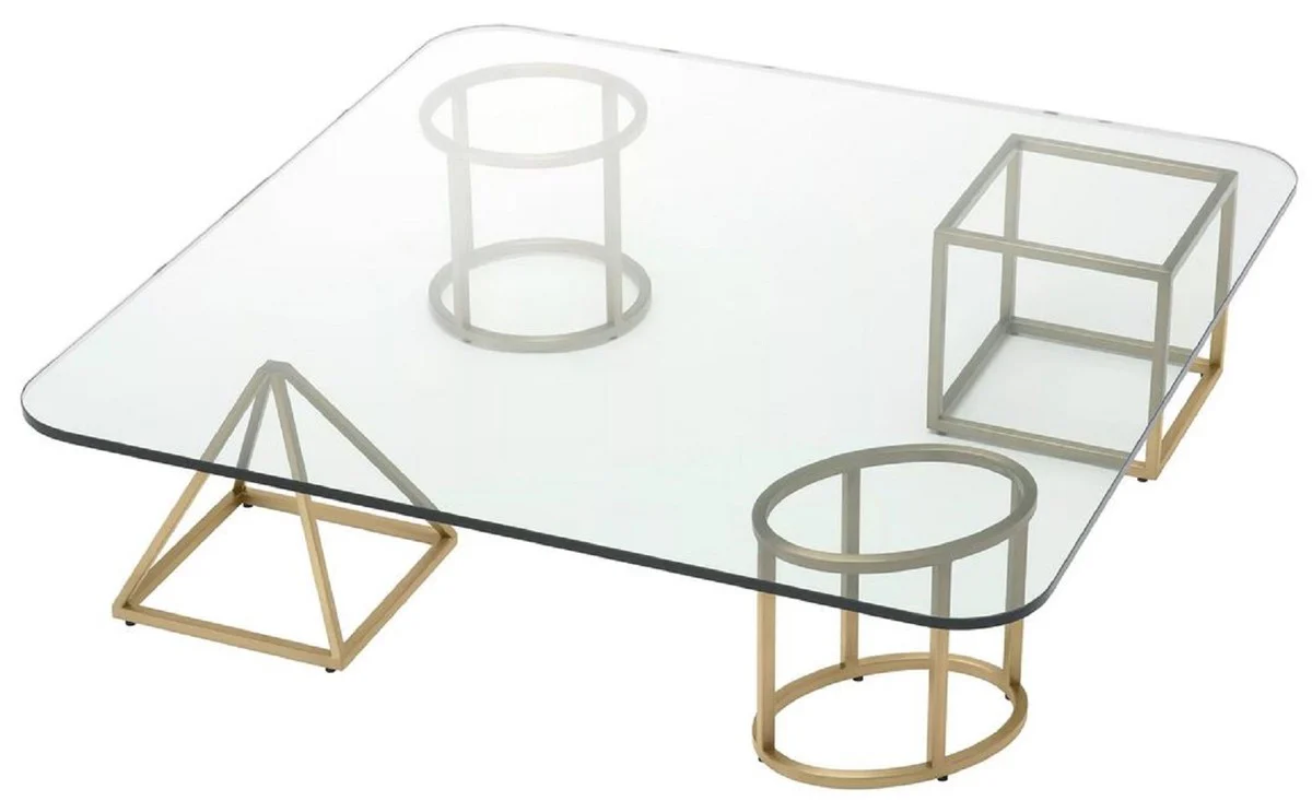 Luxus Messing Couchtisch 120 x 120 x H. 30 cm - Quadratischer Wohnzimmertisch mit Glasplatte - Wohnzimmer Möbel - Luxus Möbel - Wohnzimmer Einrichtung - Luxus Einrichtung