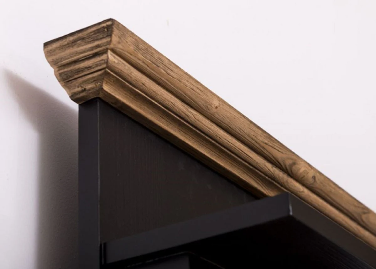 Landhausstil Massivholz Garderobenschrank Schwarz / Braun 79 x 41 x H. 210 cm - Wand Garderobe - Flur Schrank - Flurmöbel - Garderobenmöbel - Landhausstil Möbel