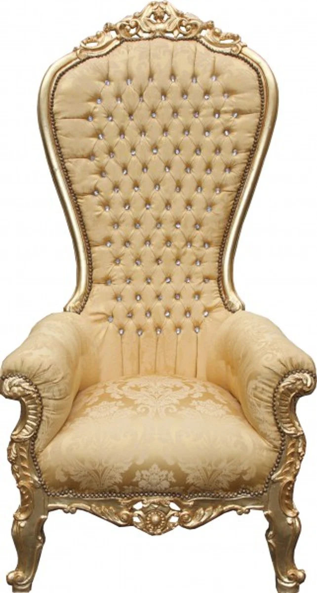 Barock Thron Sessel Majestic Mod2 Gold Muster / Gold mit Bling Bling Glitzersteinen - Riesensessel -Thron Stuhl Tron