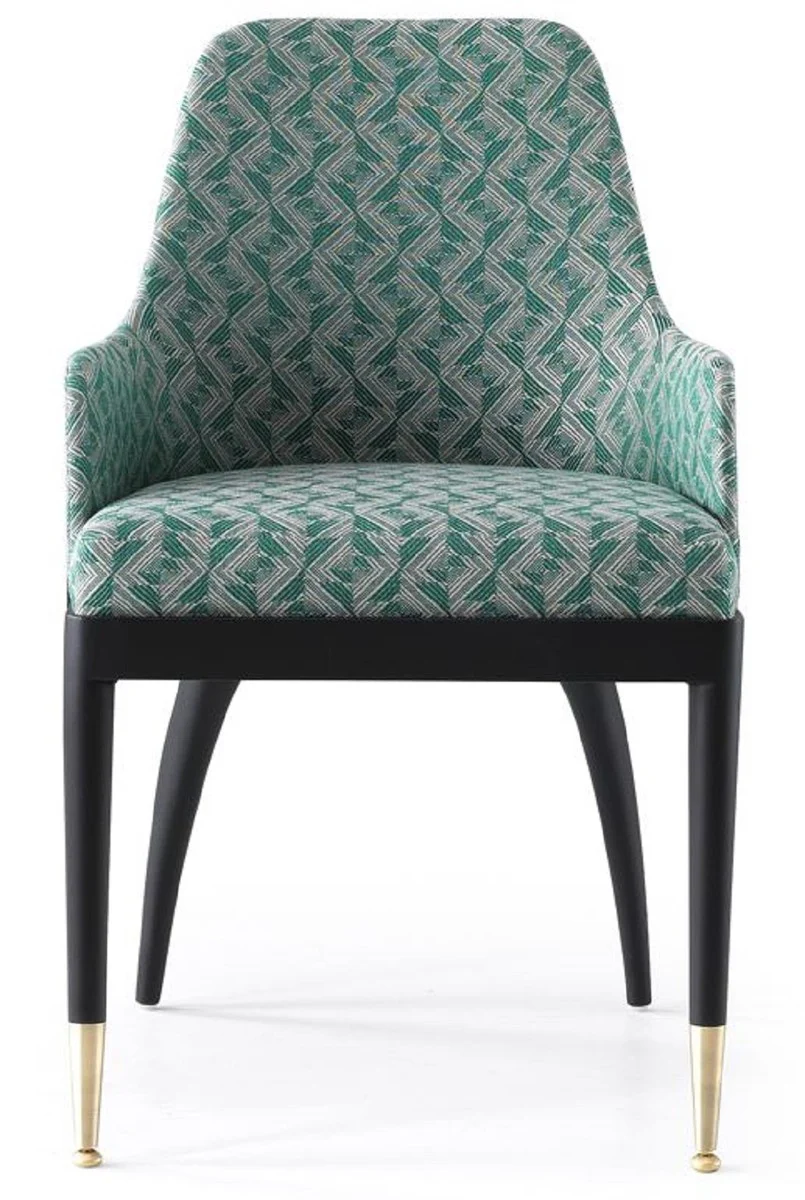 Luxus Esszimmerstuhl 6er Set mit Armlehnen Grün Muster / Schwarz / Messing 55 x 59 x H. 88 cm - Esszimmer Möbel - Restaurant Möbel - Esszimmer Einrichtung - Luxus Möbel