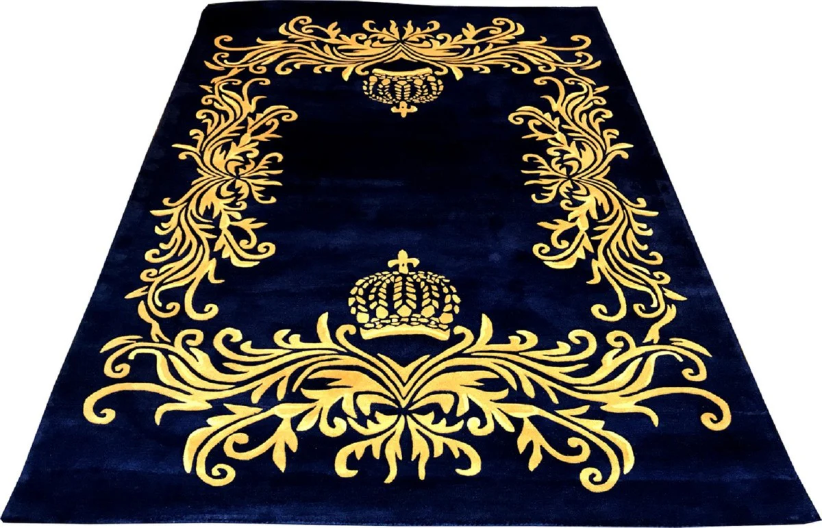 Pompöös by Luxus Teppich von Harald Glööckler - ALLE GRÖßEN - Krone Royalblau / Gold - Barock Design Teppich - Handgewebt aus Wolle