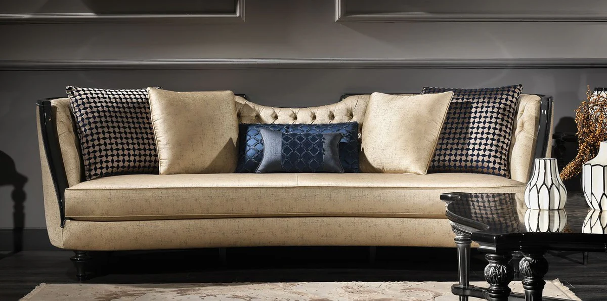 Luxus Barock Sofa Gold / Schwarz 257 x 100 x H. 86 cm - Prunkvolles Wohnzimmer Sofa - Barockmöbel