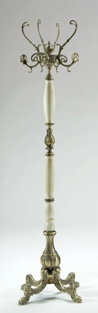 Luxus Barock Garderobenständer Bronzefarben / Weiß 45 x 45 x H. 170 cm - Edler Messing Kleiderständer - Barock Hotel Garderoben Möbel