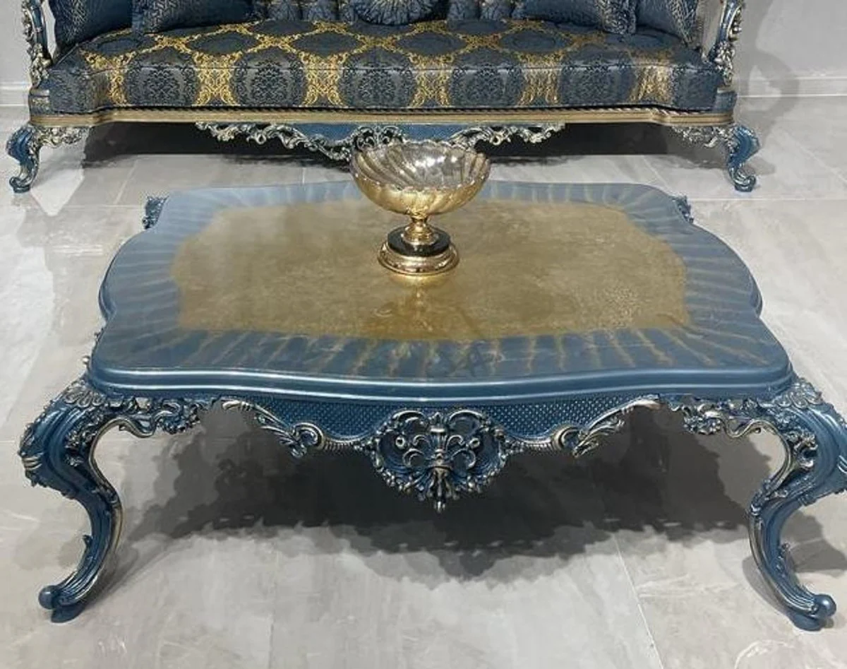 Luxus Barock Couchtisch Blau / Gold - Prunkvoller Wohnzimmertisch im Barockstil - Barockstil Wohnzimmer Möbel - Barock Einrichtung - Barock Möbel - Luxus Möbel im Barockstil