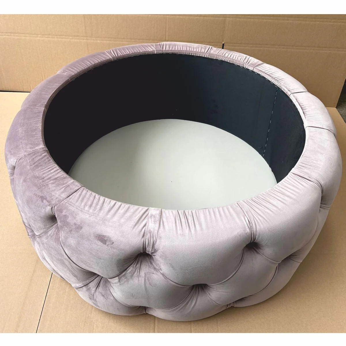 Luxus Chesterfield Rundhocker mit Stauraum Grau Ø 100 x H. 45 cm