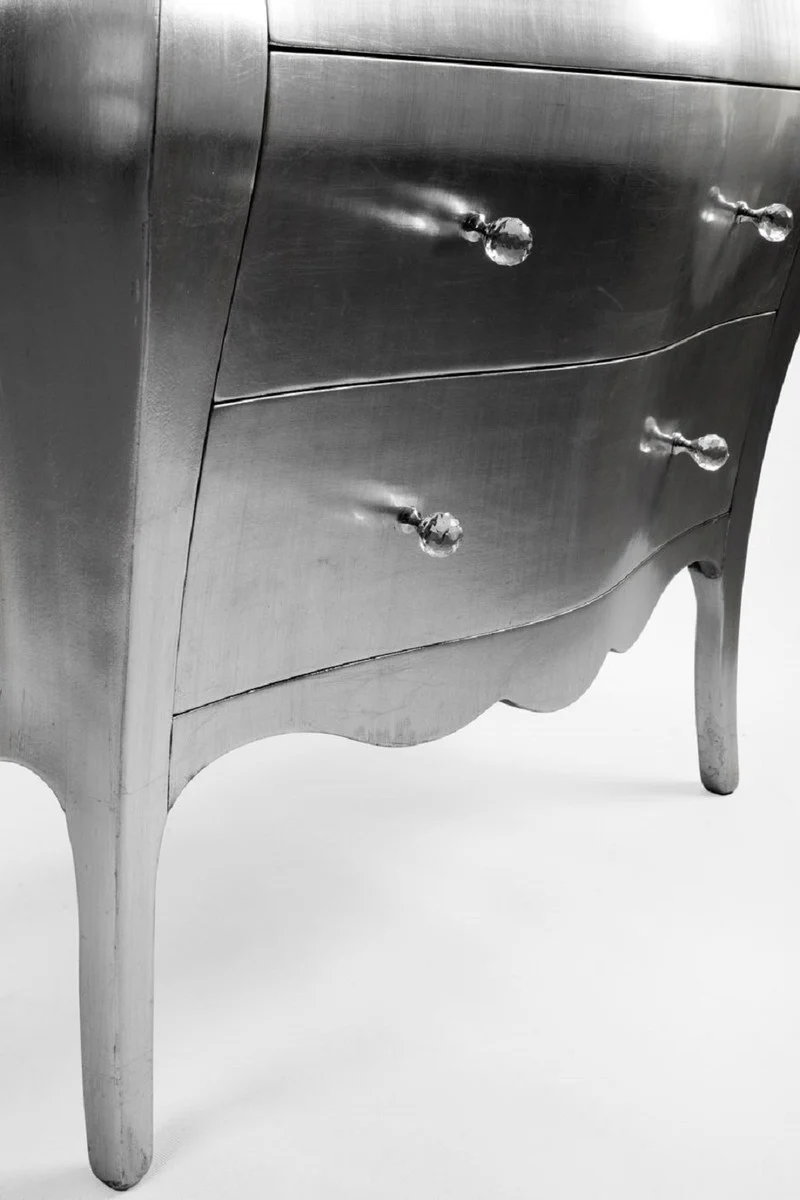 Luxus Barock Kommode Silber - Handgefertigte Massivholz Kommode mit 3 Schubladen - Luxus Möbel im Barockstil - Barock Möbel - Barock Einrichtung - Edel & Prunkvoll