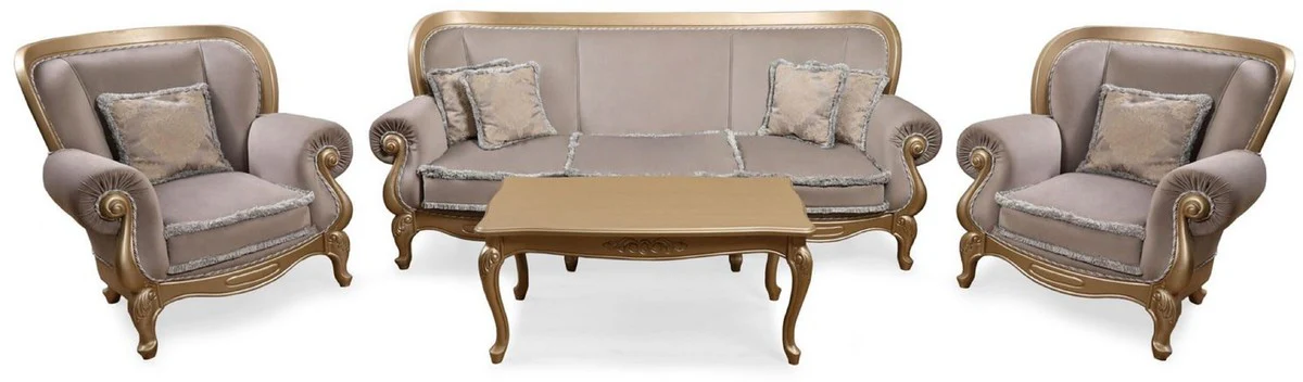 Luxus Barock Wohnzimmer Sofa Grau / Gold - Handgefertigtes Barockstil Sofa - Prunkvolle Luxus Wohnzimmer Möbel im Barockstil - Barock Möbel