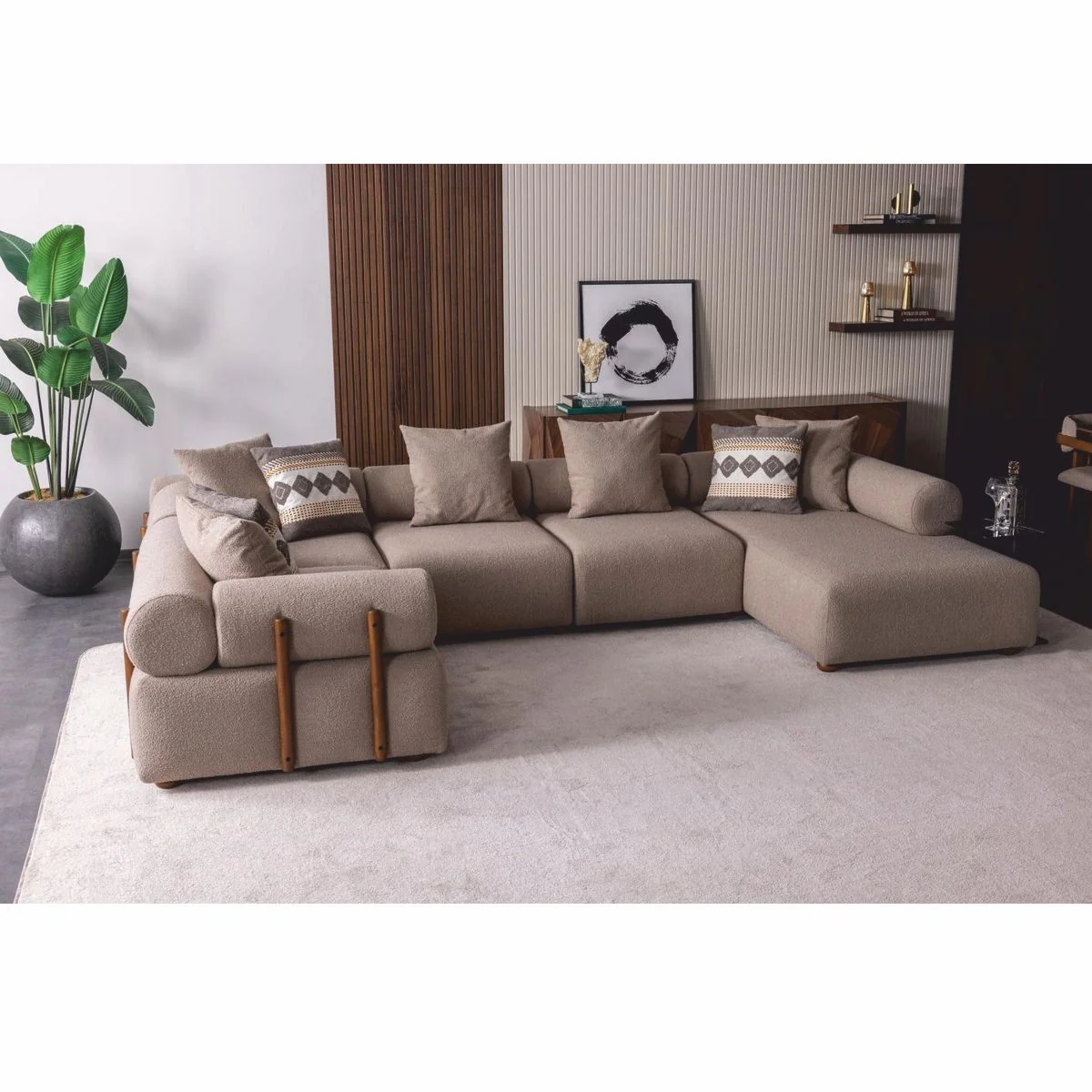 Luxus Ecksofa Grau / Braun 390 cm - Modulares Wohnzimmer Sofa