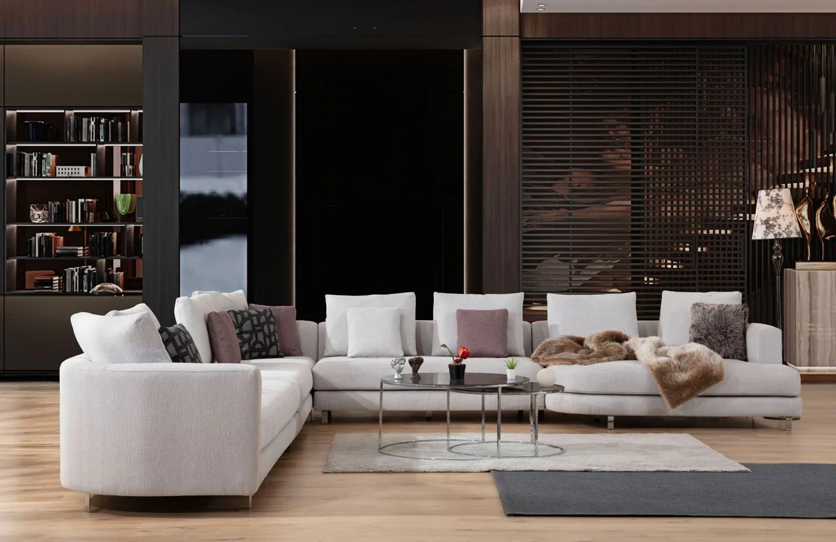 Luxus Ecksofa Grau / Silber 424 x 430 x H. 90 cm - Wohnzimmer Sofa - Wohnzimmer Möbel - Luxus Möbel - Luxus Wohnzimmer Einrichtung