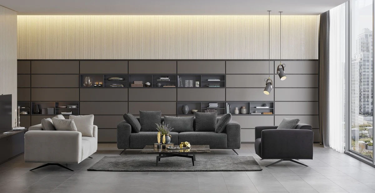 Luxus Sofa Grau / Schwarz 203 x 96 x H. 87 cm - Wohnzimmer Sofa - Hotel Sofa - Wohnzimmer Möbel - Wohnzimmer Einrichtung - Hotel Möbel - Luxus Möbel - Luxus Einrichtung