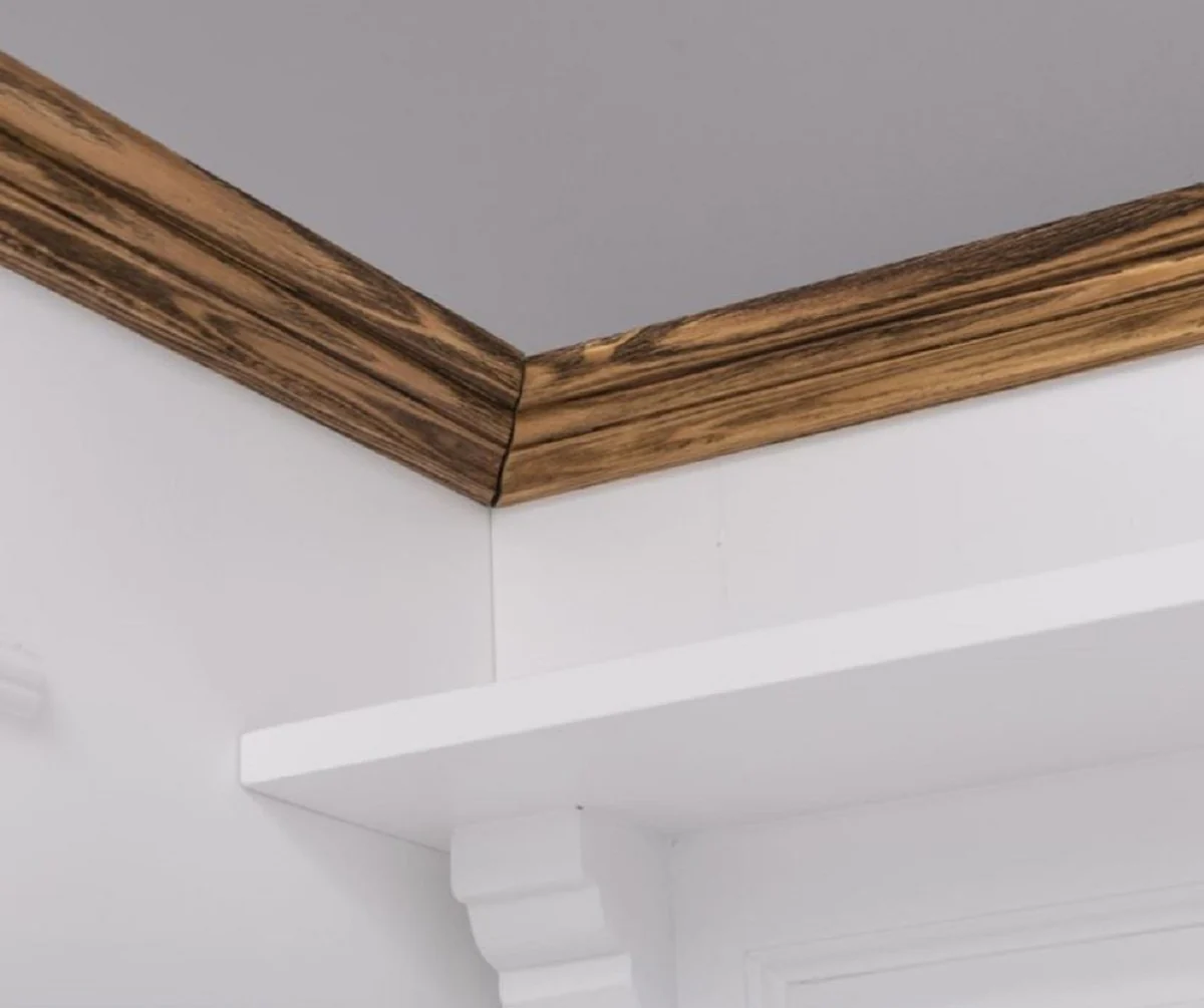 Landhausstil Garderobenschrank Weiß / Braun 205 x 65 x H. 210 cm - Massivholz Garderobe - Flur Schrank - Flurmöbel - Garderoben Möbel - Massivholz Möbel - Landhausstil Möbel