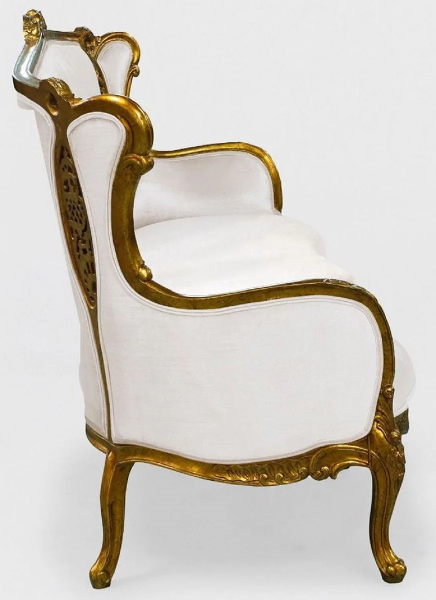Luxus Barock Sofa Weiß / Gold - Prunkvolles Wohnzimmer Sofa im Barockstil - Barock Wohnzimmer & Hotel Möbel - Edel & Prunkvoll