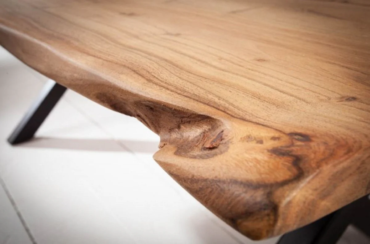 Massivholz Couchtisch mit Metallbeinen Naturfarben / Schwarz 118 x 60 x H. 40 cm - Rechteckiger Wohnzimmertisch - Massivholz Wohnzimmer Möbel