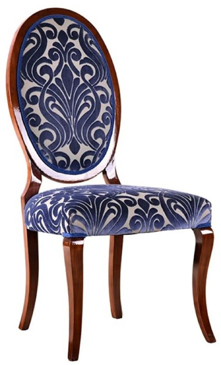 Luxus Jugendstil Esszimmerstuhl 6er Set Blau / Creme / Braun 51 x 48 x H. 106 cm - Elegante Küchenstühle mit Muster - Barock & Jugendstil Esszimmer Möbel - Luxus Qualität