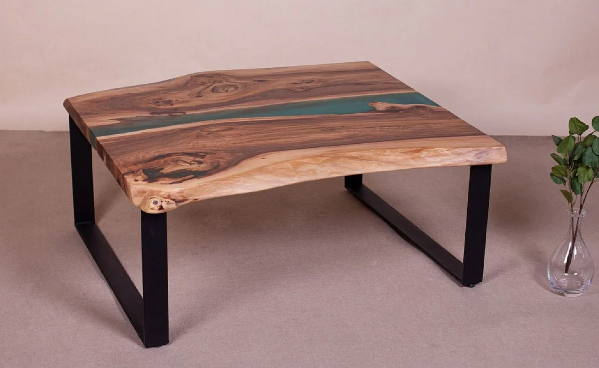 Luxus Couchtisch Braun / Naturfarben / Grün / Schwarz 95 cm