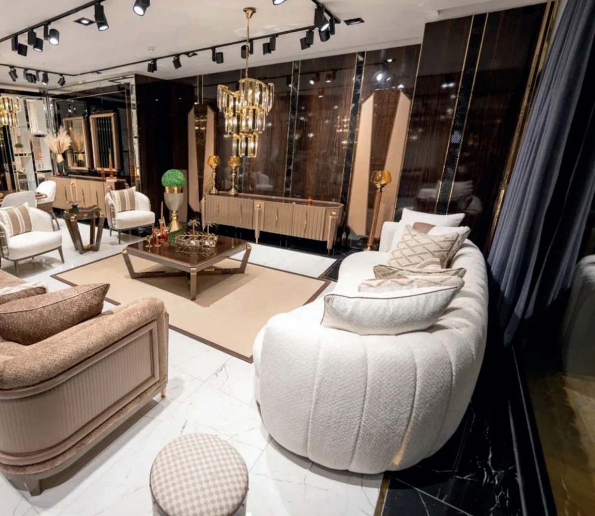 Luxus Sofa Weiß / Braun - Wohnzimmer Sofa - Hotel Sofa - Wohnzimmer Möbel - Hotel Möbel - Luxus Möbel
