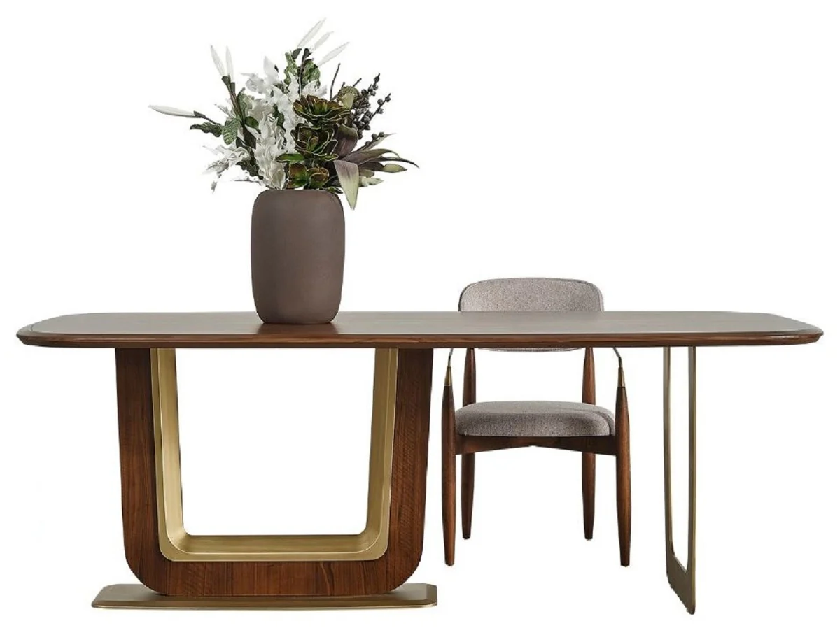 Luxus Esstisch Braun / Messing 222 x 100 x H. 78 cm - Rechteckiger Massivholz Küchentisch - Esszimmer Möbel - Küchen Möbel - Luxus Möbel - Luxus Einrichtung