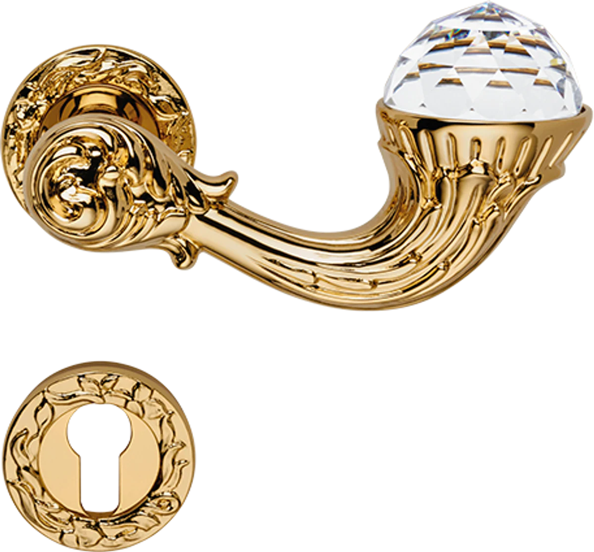 Luxus Jugendstil Türgriff / Türklinken Set mit Swarovski Kristallglas Gold 15 x H. 5,3 cm - Luxus Qualität Made in Italy