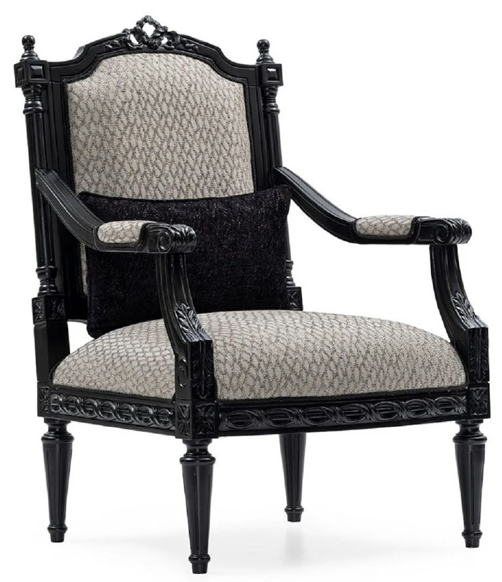 Luxus Barock Wohnzimmer Set Silber / Schwarz - 2 Sofas & 2 Sessel & 1 Couchtisch & 2 Beistelltische - Handgefertigte Wohnzimmer Möbel im Barockstil - Edel & Prunkvoll