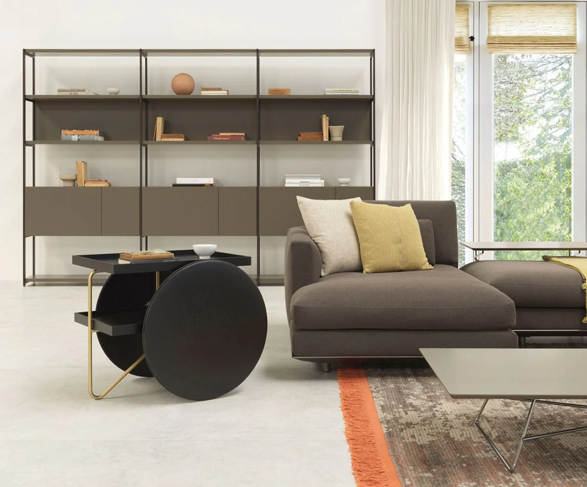 Luxus Beistelltisch mit Rädern Schwarz / Gold - Made in Italy