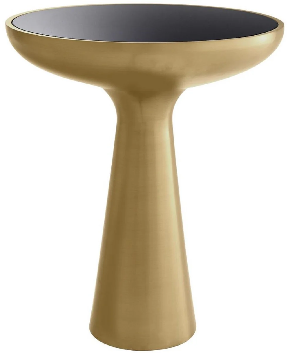 Luxus Beistelltisch Messing / Schwarz Ø 50 x H. 60 cm - Runder Edelstahl Tisch mit Glasplatte - Wohnzimmer Möbel