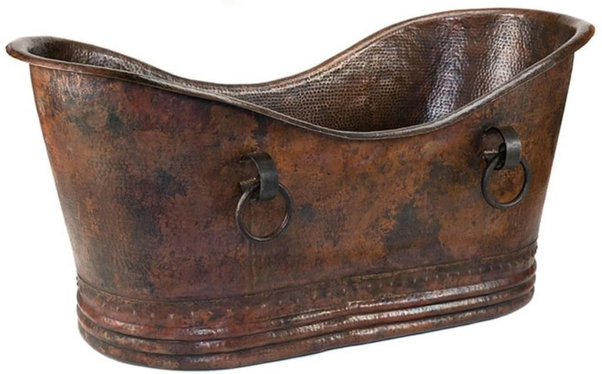 Luxus Jugendstil Kupfer Badewanne mit dekorativen Griffen 170 x 81 x H. 81 cm - Freistehende Retro Badewanne - Rustikale Badezimmer Möbel