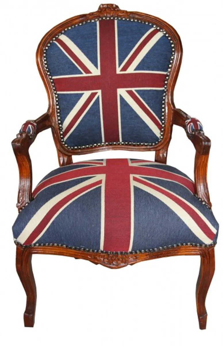 Barock Salon Stuhl Union Jack / Mahagoni Braun - Englische Flagge - England