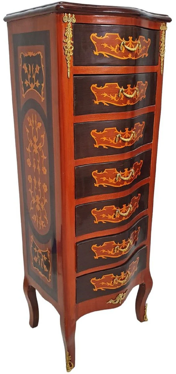 Barock Kommode mit 7 Schubladen Braun / Gold - Prunkvoller Massivholz Schrank im Barockstil - Wohnzimmer Möbel im Barockstil - Barock Möbel - Barock Einrichtung