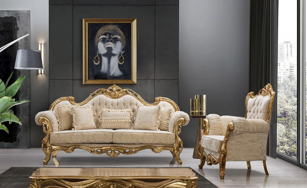 Luxus Barock Couchtisch Gold 115 cm - Barockstil Wohnzimmer Möbel