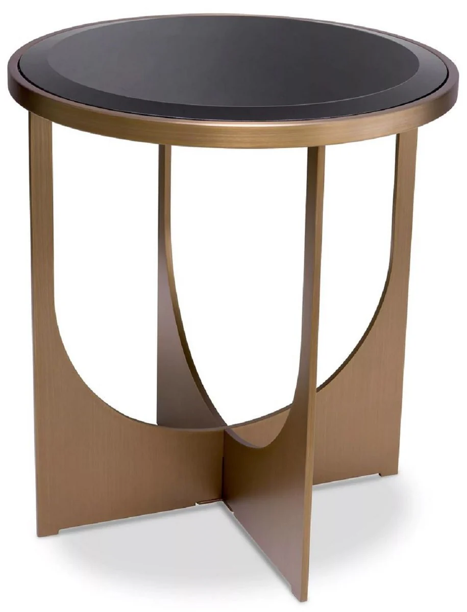 Luxus Beistelltisch Messing / Schwarz Ø 40,5 x H. 44,5 cm - Runder Edelstahl Tisch mit Glasplatte - Luxus Möbel - Wohnzimmer Möbel - Luxus Einrichtung - Wohnzimmer Einrichtung