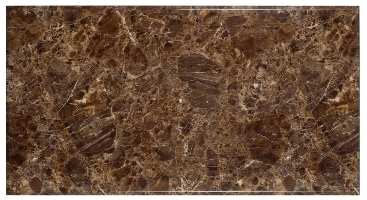 Luxus Esstisch Braun / Gold 200 x 100 x H. 77 cm - Rechteckiger Esszimmertisch mit Kunstmarmor Tischplatte und Edelstahl Beinen - Luxus Esszimmer Möbel